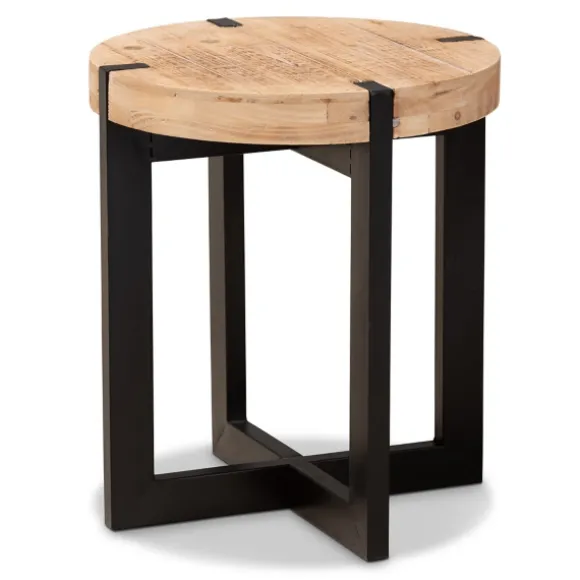 Kirkland's Home Accent & End Tables-Natural Wood Cross Base Side Table