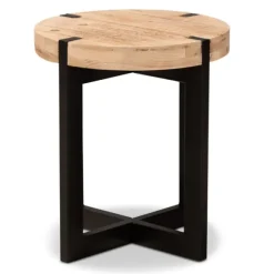Kirkland's Home Accent & End Tables-Natural Wood Cross Base Side Table