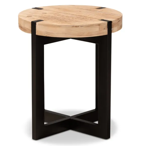 Kirkland's Home Accent & End Tables-Natural Wood Cross Base Side Table