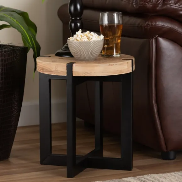 Kirkland's Home Accent & End Tables-Natural Wood Cross Base Side Table