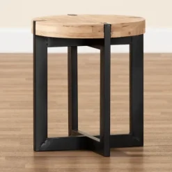 Kirkland's Home Accent & End Tables-Natural Wood Cross Base Side Table