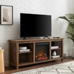 Kirkland's Home Tv Stands & Media Consoles-Natural Wood Led Fireplace Media Cabinet