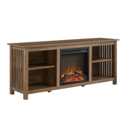 Kirkland's Home Tv Stands & Media Consoles-Natural Wood Led Fireplace Media Cabinet