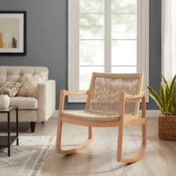 Kirkland's Home Accent Chairs-Natural Wood Modern Woven Rocking Chair