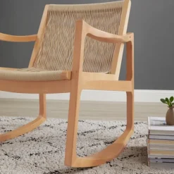 Kirkland's Home Accent Chairs-Natural Wood Modern Woven Rocking Chair