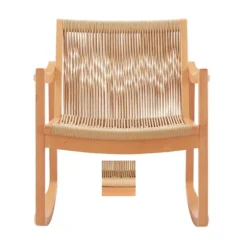 Kirkland's Home Accent Chairs-Natural Wood Modern Woven Rocking Chair