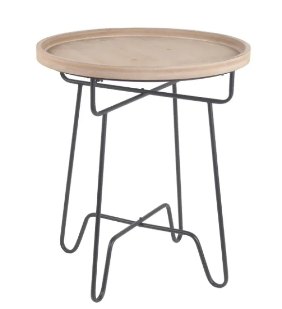 Kirkland's Home Accent & End Tables-Natural Wood Round Tray Top Accent Table