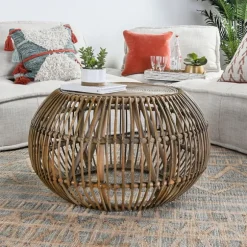Kirkland's Home Coffee Tables-Natural Woven Rat Round Coffee Table