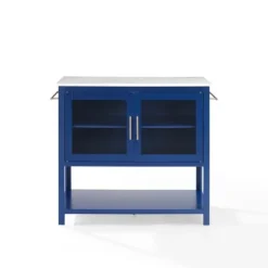 Kirkland's Home Kitchen Islands & Bar Carts-Navy And White Marble Top Kitchen Island