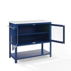 Kirkland's Home Kitchen Islands & Bar Carts-Navy And White Marble Top Kitchen Island