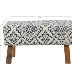 Kirkland's Home Benches & Ottomans-Navy And White Upholstered Scroll Bench