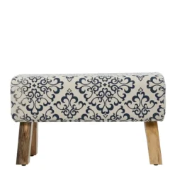 Kirkland's Home Benches & Ottomans-Navy And White Upholstered Scroll Bench