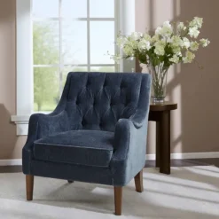 Kirkland's Home Accent Chairs-Navy Button Tufted Accent Chair