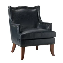 Kirkland's Home Accent Chairs-Navy Faux Leather Wingback Accent Chair