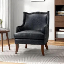 Kirkland's Home Accent Chairs-Navy Faux Leather Wingback Accent Chair