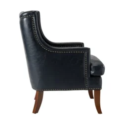Kirkland's Home Accent Chairs-Navy Faux Leather Wingback Accent Chair