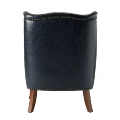 Kirkland's Home Accent Chairs-Navy Faux Leather Wingback Accent Chair