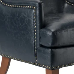 Kirkland's Home Accent Chairs-Navy Faux Leather Wingback Accent Chair