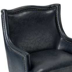 Kirkland's Home Accent Chairs-Navy Faux Leather Wingback Accent Chair