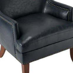 Kirkland's Home Accent Chairs-Navy Faux Leather Wingback Accent Chair