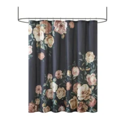 Kirkland's Home Shower Curtains-Navy Floral Cotton Shower Curtain