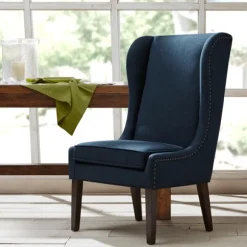 Kirkland's Home Dining Chairs-Navy High Wingback Nailhead Trim Dining Chair