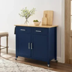 Kirkland's Home Kitchen Islands & Bar Carts-Navy Industrial Kitchen Cart