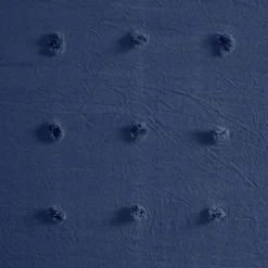 Kirkland's Home Shower Curtains-Navy Jacquard Pom Pom Cotton Shower Curtain