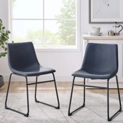 Kirkland's Home Dining Chairs-Navy Leather Industrial Dining Chairs, Set Of 2