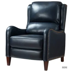 Kirkland's Home Accent Chairs-Navy Leather Nailhead Traditional Recliner