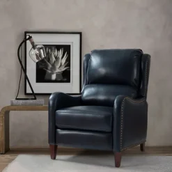 Kirkland's Home Accent Chairs-Navy Leather Nailhead Traditional Recliner
