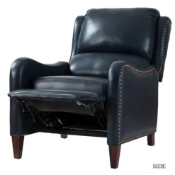 Kirkland's Home Accent Chairs-Navy Leather Nailhead Traditional Recliner