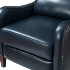Kirkland's Home Accent Chairs-Navy Leather Nailhead Traditional Recliner