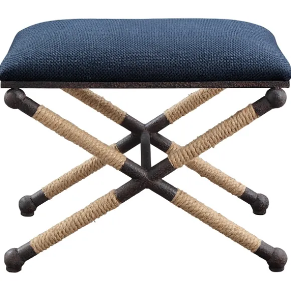 Kirkland's Home Benches & Ottomans-Navy Seat And Black Metal Ottoman