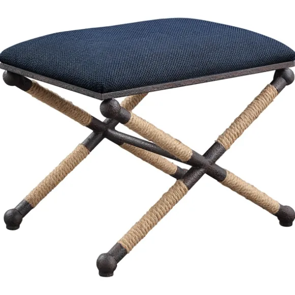 Kirkland's Home Benches & Ottomans-Navy Seat And Black Metal Ottoman