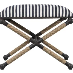 Kirkland's Home Benches & Ottomans-Navy Striped Seat And Black Metal Ottoman