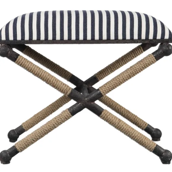 Kirkland's Home Benches & Ottomans-Navy Striped Seat And Black Metal Ottoman
