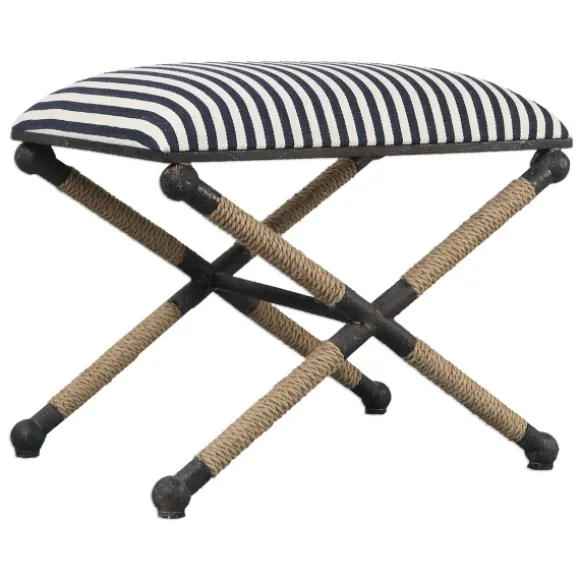Kirkland's Home Benches & Ottomans-Navy Striped Seat And Black Metal Ottoman
