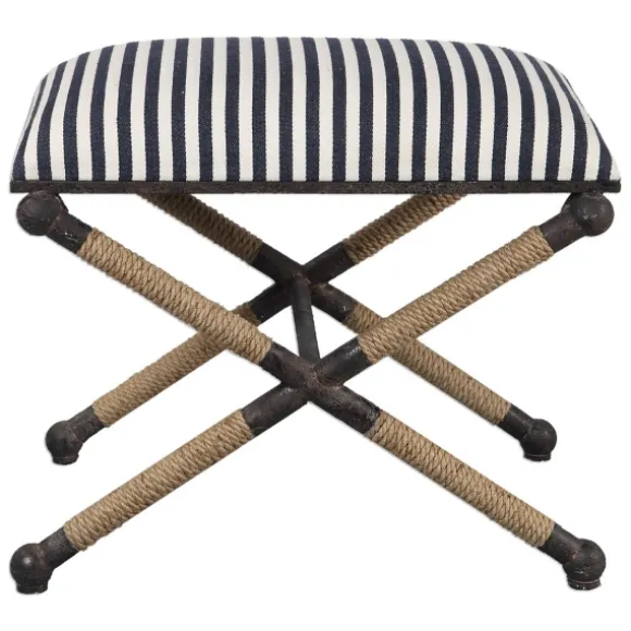Kirkland's Home Benches & Ottomans-Navy Striped Seat And Black Metal Ottoman