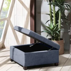 Kirkland's Home Benches & Ottomans-Navy Tufted Square Storage Ottoman