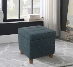 Kirkland's Home Benches & Ottomans-Navy Tufted Upholstered Storage Ottoman