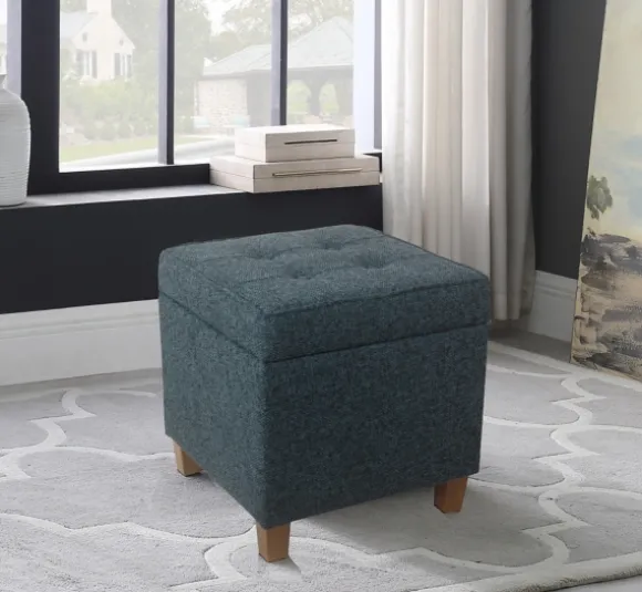 Kirkland's Home Benches & Ottomans-Navy Tufted Upholstered Storage Ottoman