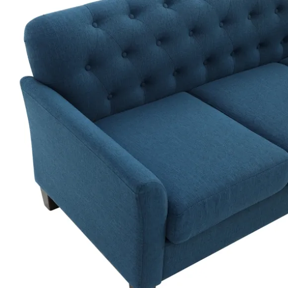 Kirkland's Home Sofas & Loveseats-Navy Upholstered Button Tufted Loveseat