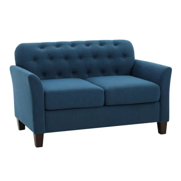 Kirkland's Home Sofas & Loveseats-Navy Upholstered Button Tufted Loveseat