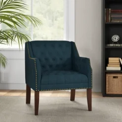 Kirkland's Home Accent Chairs-Navy Upholstered Button Tufted Accent Chair