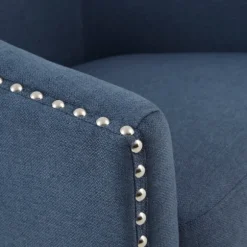 Kirkland's Home Accent Chairs-Navy Upholstered Nailhead Swivel Accent Chair