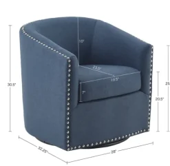 Kirkland's Home Accent Chairs-Navy Upholstered Nailhead Swivel Accent Chair