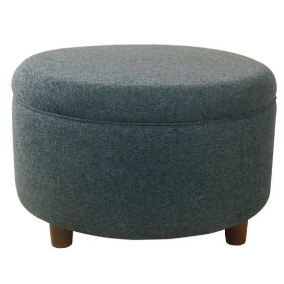 Kirkland's Home Benches & Ottomans-Navy Upholstered Round Storage Ottoman