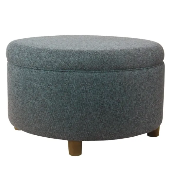 Kirkland's Home Benches & Ottomans-Navy Upholstered Round Storage Ottoman