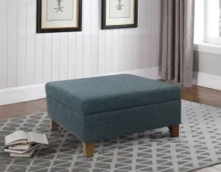 Kirkland's Home Benches & Ottomans-Navy Upholstered Square Storage Ottoman